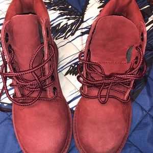 Dark red timberlands boys size 10